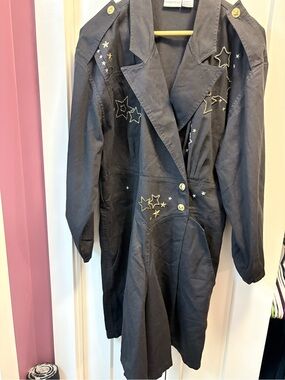 Vintage 80’s Black Embroidered beaded Star structured longsleeve short romper